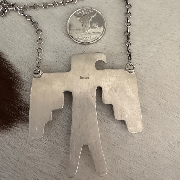 ❤️ Golden Hills Turquoise Thunderbird ADJ Statement Necklace 22.5” Unisex 33Gram - Picture 7 of 17